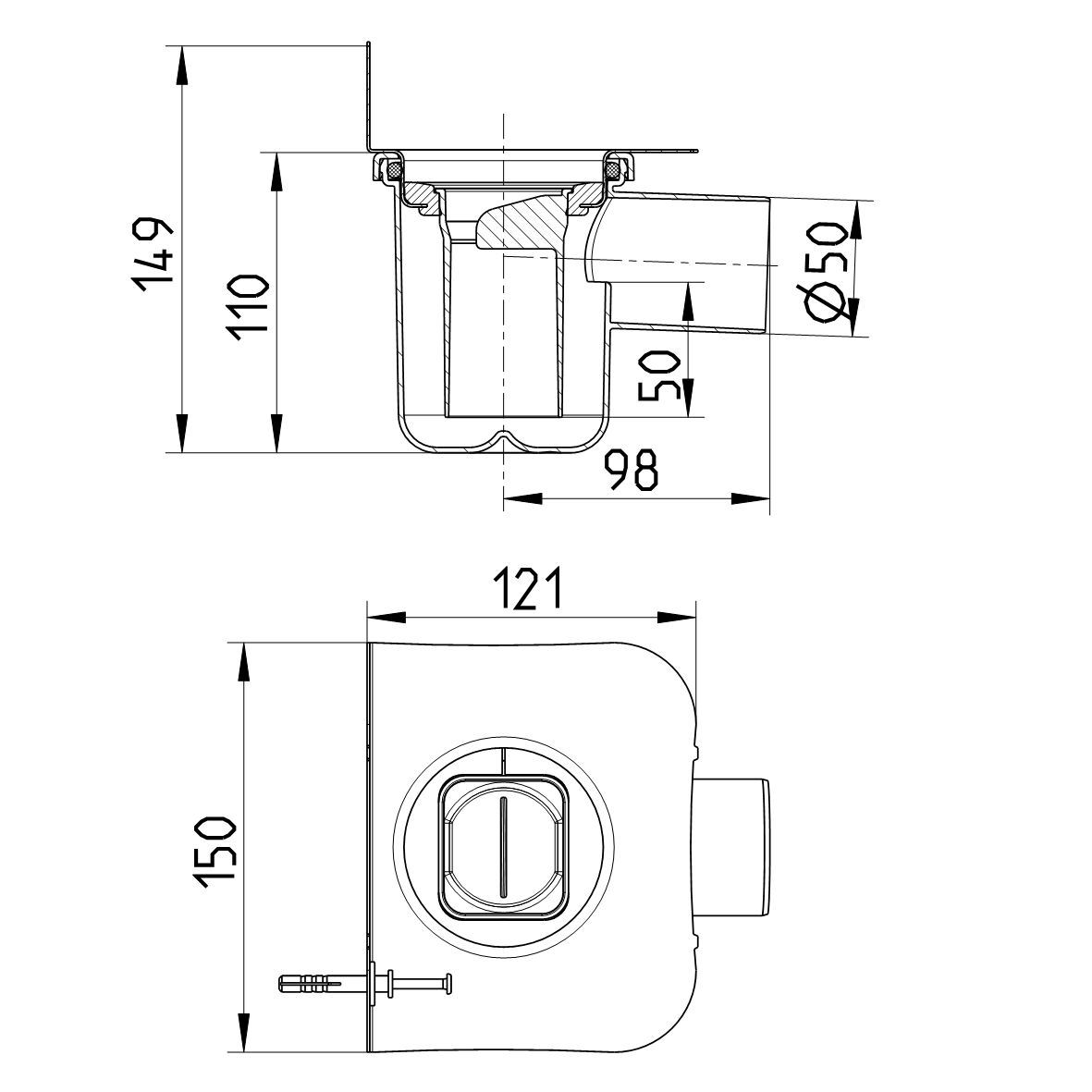 Line drawing of a trap from the series Water trap-Shower channel.